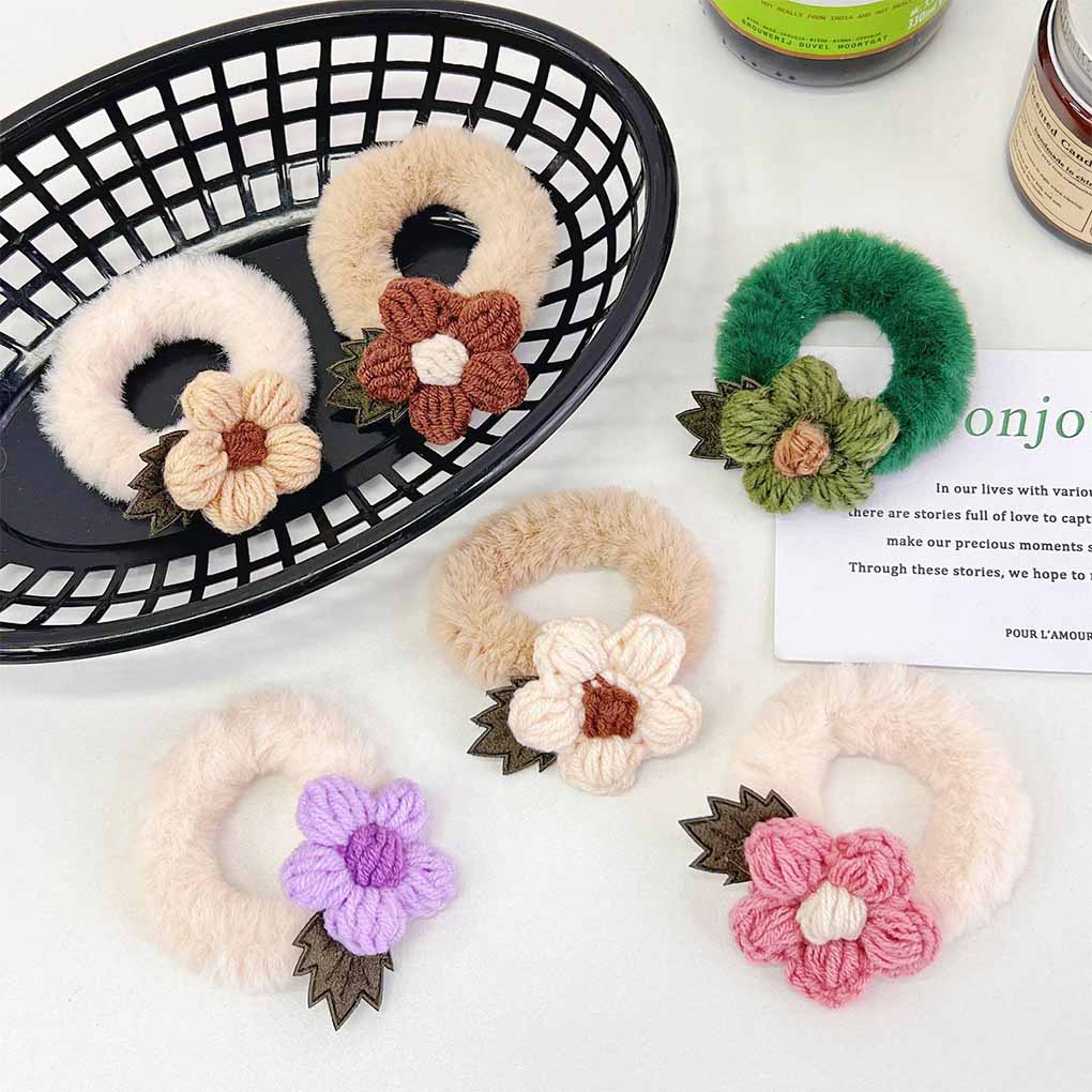 Hair Ties Woolen Flower Styling Plush Elastic Comfortable Hairs Rope Easy Matching Lovely Straight Curly Party Winter