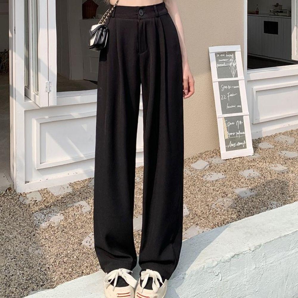 Loose Wide Leg Pants Women Office High Waist Pants Ins Baggy Suit Pants  Business
