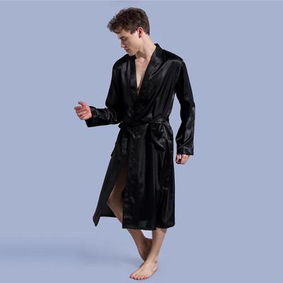 Men Long Sleeve Silk Satin Bathrobe Robes Pajamas Solid Sleepwear Loungewear