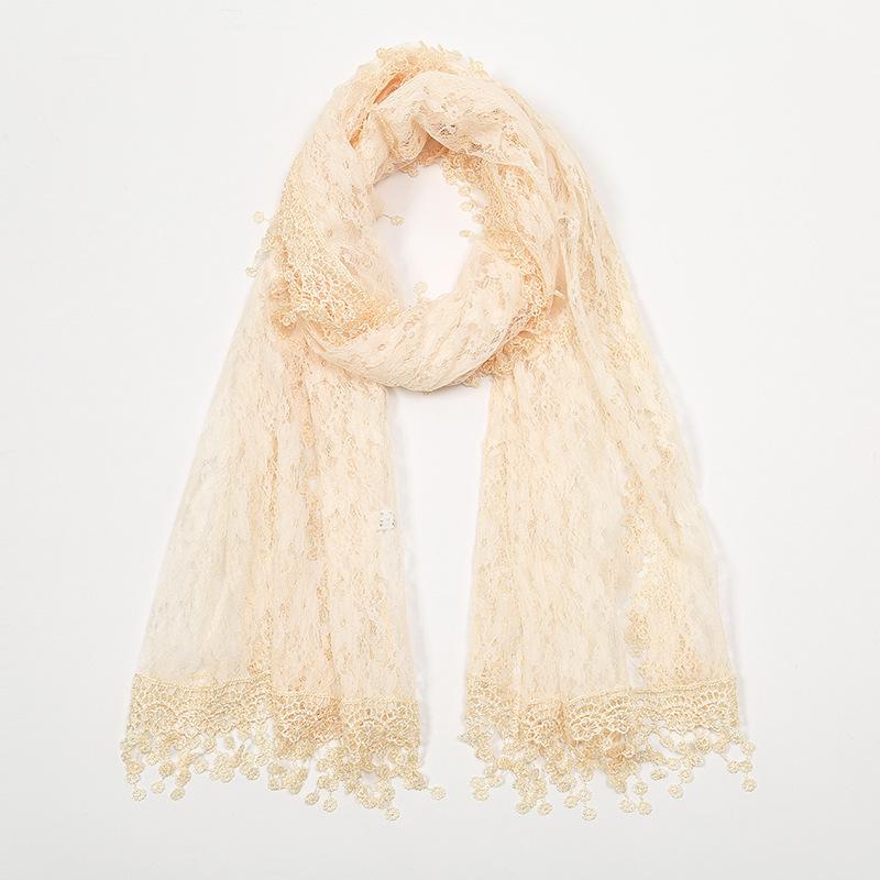 Summer new solid color floral fringed shawl, women's fashion thin plum blossom with lace long towel