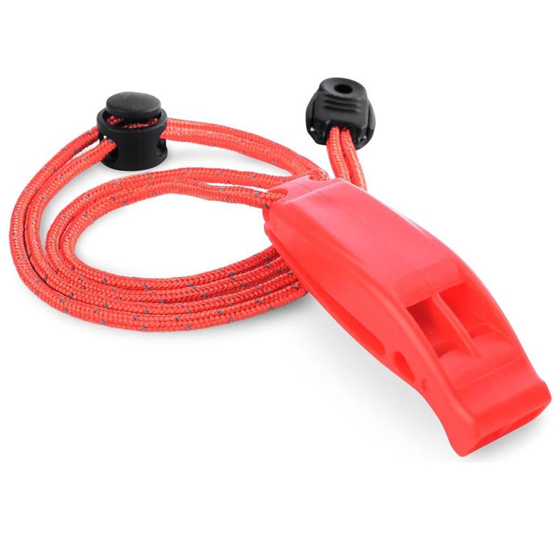 

Двухчастотный водонепроницаемый свисток для выживания со шнурком - Высокочастотный свисток для безопасности на открытом воздухе с защитой окружающей среды ABS. красный