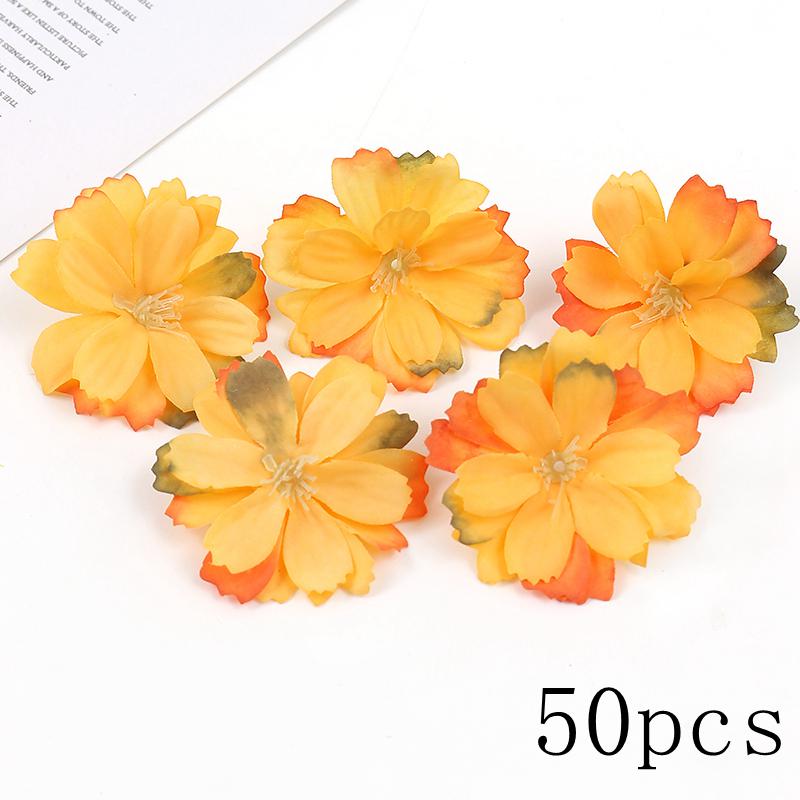 Orange Series Silk Artificial Flowers for DIY Headdress, Clothing Accessories, and Decorative Straw Hat Embellishments.