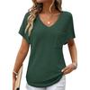 Women's V Neck Short Sleeve Loose Fit Waffle Knit Top Casual Summer Blouse Solid
