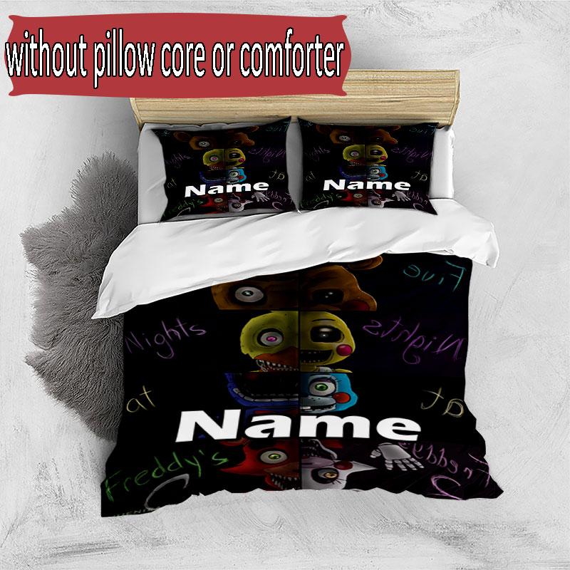 3'lü Nevresim Takımı (1*Nevresim Kılıfı + 2*Yastık Kılıfı, Çekirdeksiz), Özel İsimli Five Nights at Freddy's Desenli Nevresim Takımı, Ev Yatak Odası Dekorasyonu Hediye