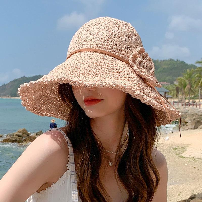 New Hat Women's Summer Beach Sun Hat Straw Versatile Sunscreen Visor Big Edge Folding Straw Hat