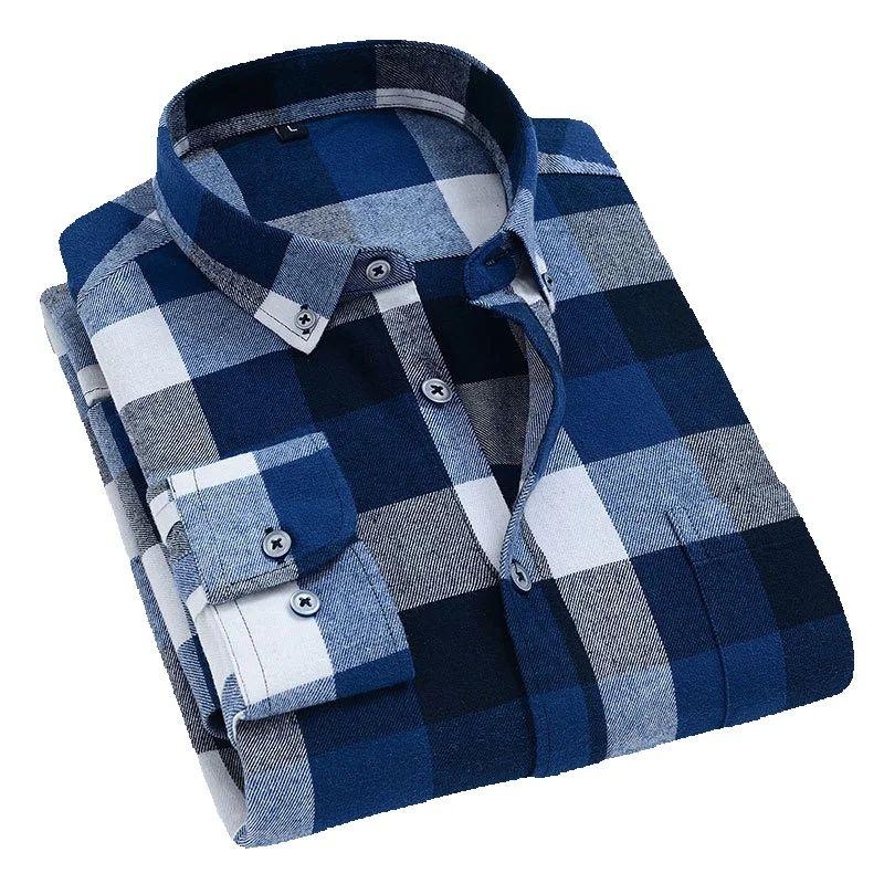 Men Printed Plaid Casual Long Sleeve Luxury Shirt High Quality Comfortable Soft Flannel Spring Autumn Fashion Brand Shirts