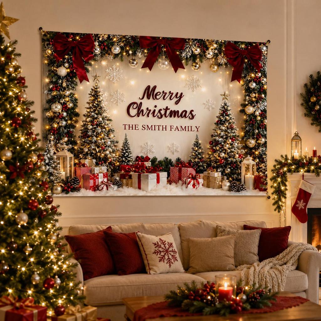 Personalized Christmas Backdrop Family Christmas Banner Holiday Photo Background Custom Xmas Decor