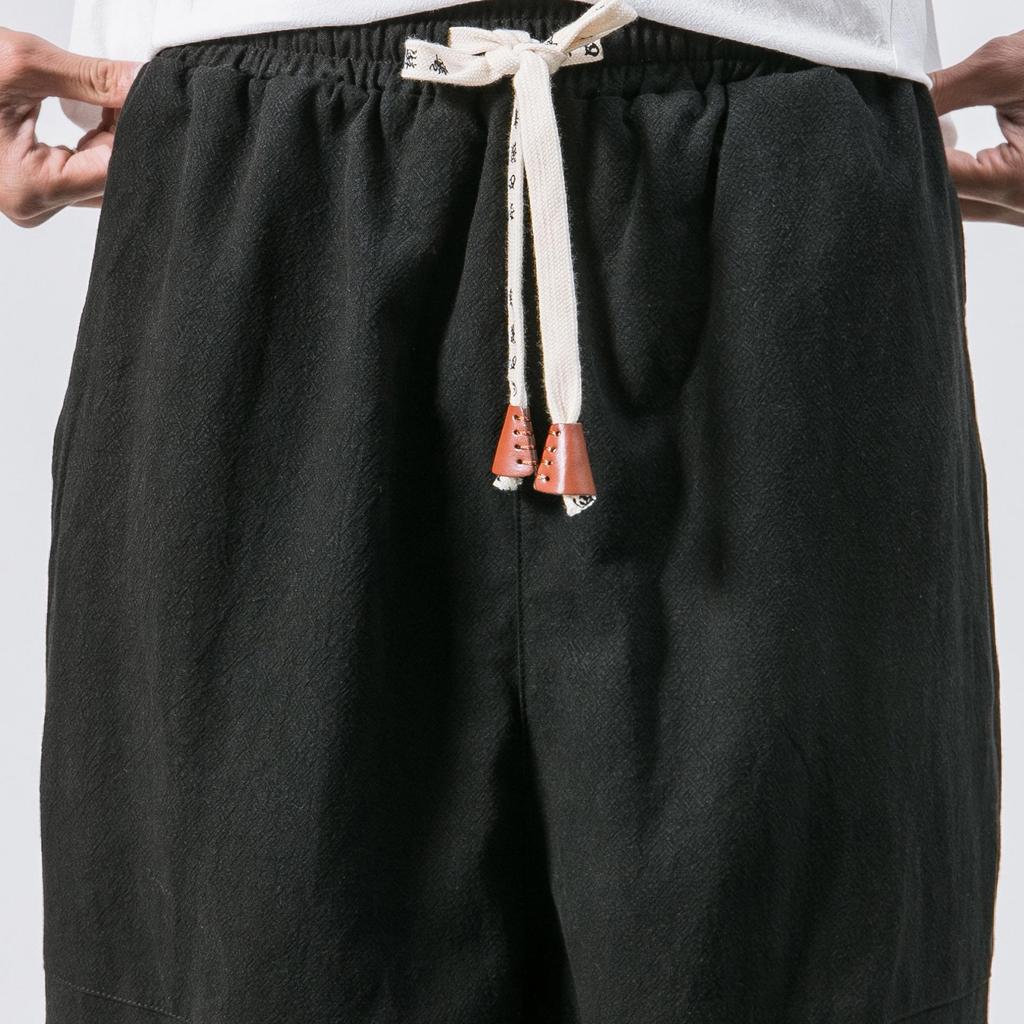 2022 Men's Loose Linen Ankle-Length Drawstring Trousers - Youthful Spring/Summer Style, Plus Size, Solid Color.