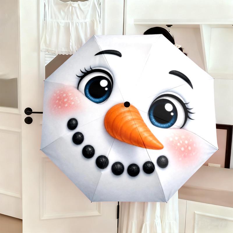 Christmas gifts, bells, Santa Claus, snowman, Christmas tree umbrella, home essential, wrought iron tri-fold portable all-season outdoor umbrella H26