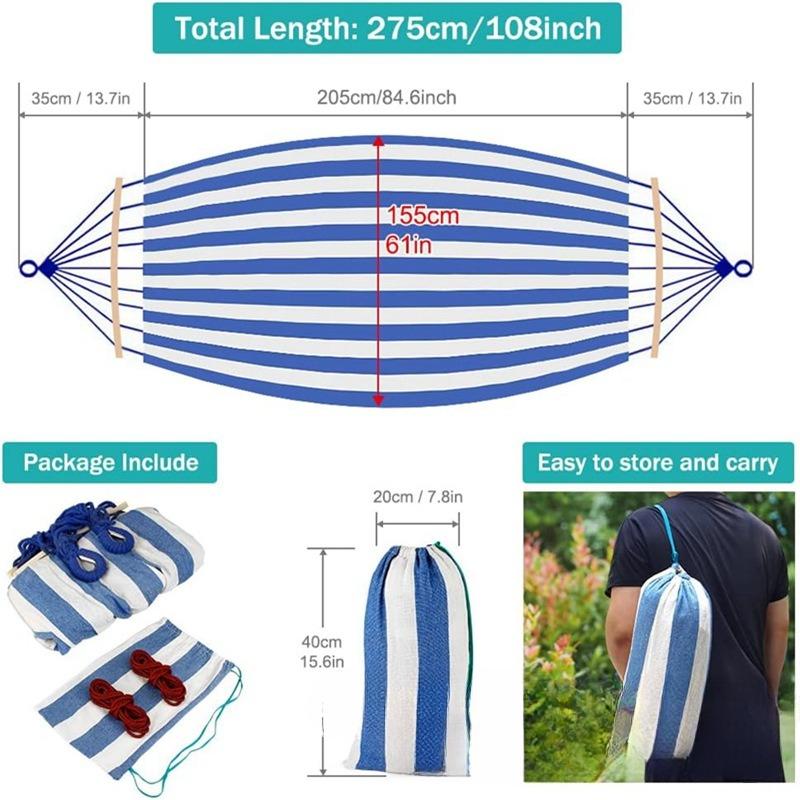 Canvas Hammock Anti-Roll Double Camping with Curved Wooden Poles Outdoor Swing Bed for Two