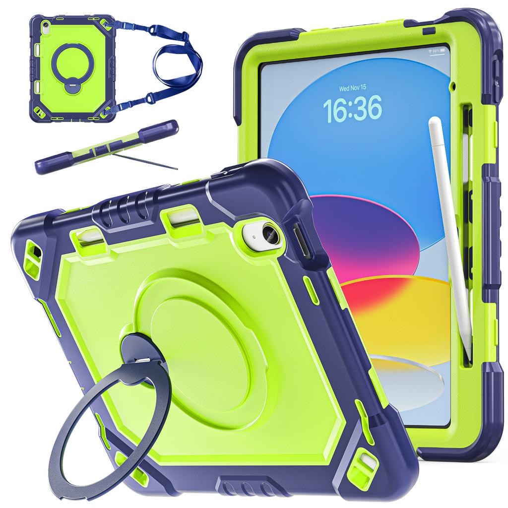 Mecha Style Shockproof Case for IPad 11 A16 2025 10th Air11 M4 M3 M2 Pro11 4th 3th 2th Mini 7 360 Rotating Kickstand Strap Cover