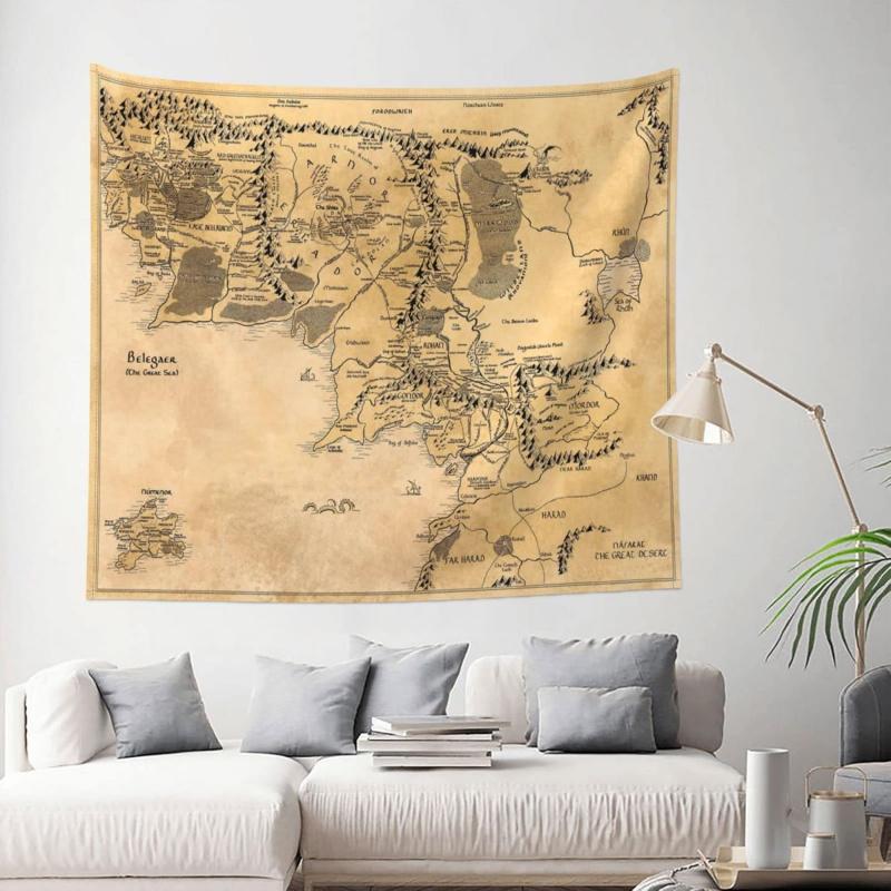 VIKAMA Vintage Globe Map Tapestry Middle Eastern Retro Wall Hanging Home Decoration for Room