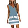 Women's Summer V-Neck Sleeveless Drawstring With Pockets Striped Printed Patchwork Casual Dresses