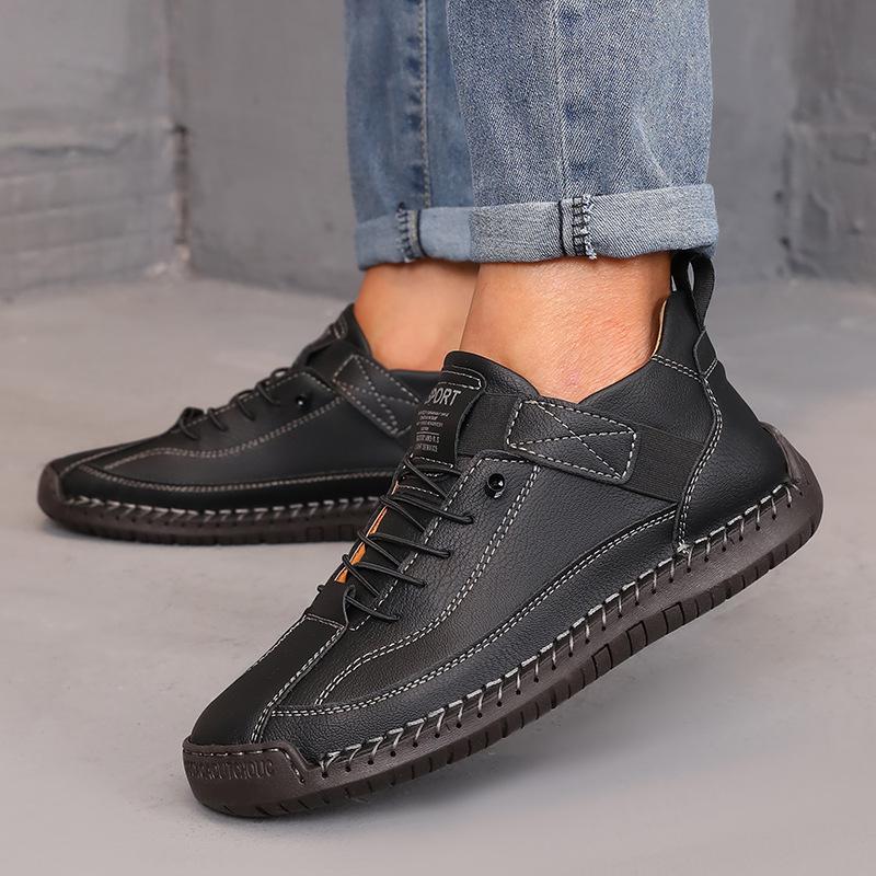 Fashion Women's Handmade Leather Casual Shoes Red Sneakers for Men Shoes Mid Top Women's Boots Anti Slip Spring Autumn Brown Men Loafers