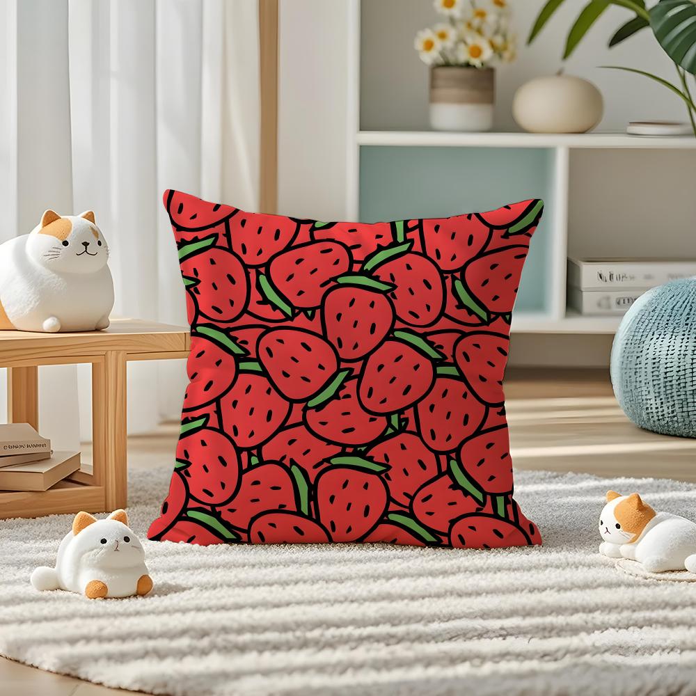Strawberries Pillow Case Silky Elegant Comfort Sofa Bed Invisible Zipper