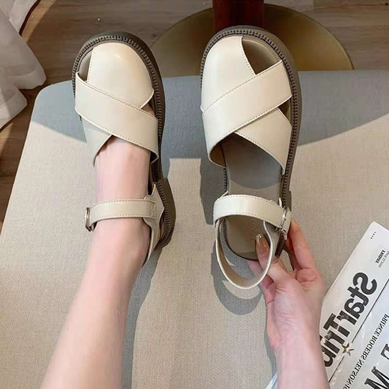 Thick-soled Bag Head Sandals Female Summer New Versatile Student Fairy Style with Skirt Retro Roman Beach Shoes