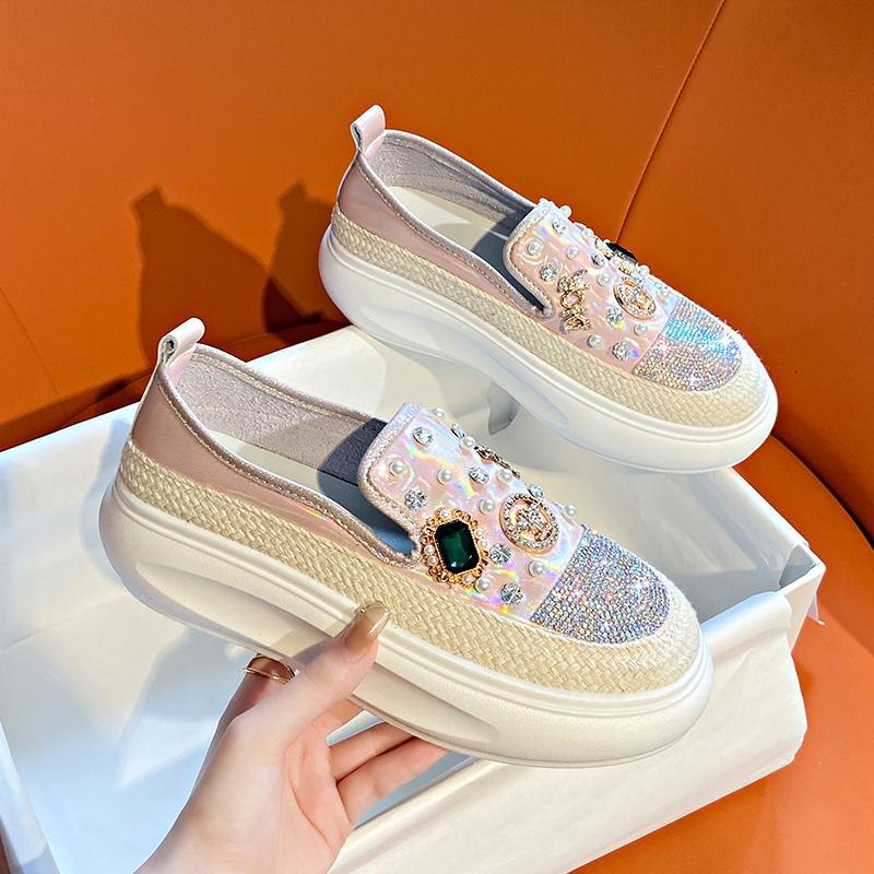 Women's Beaded Sports Shoes Luxury Water Diamond Decoration Women's loafers Designer Platform Casual Shoes Zapatillas Mujer