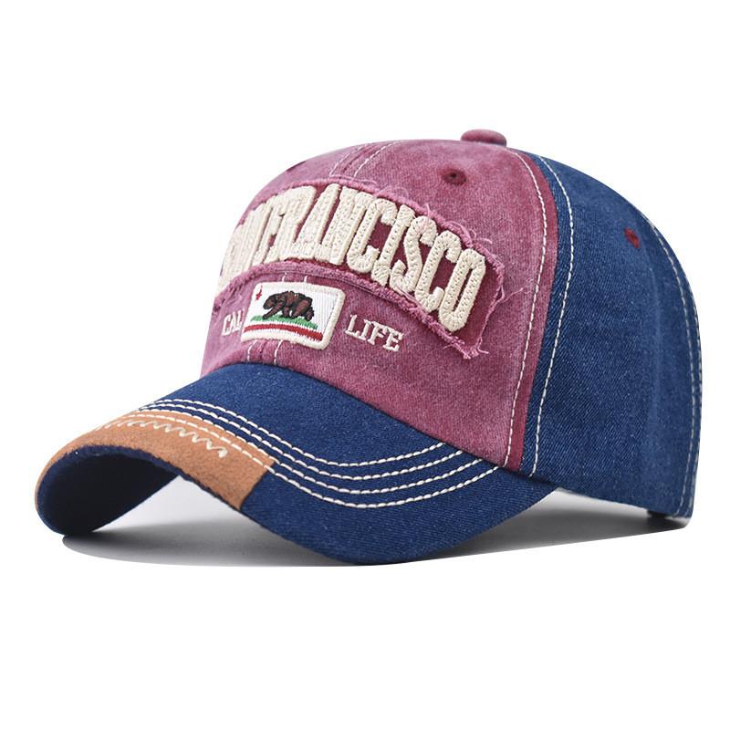 Sanfrancisco Letter Embroidery Denim Baseball Cap With Curved Brim For Men And Women бордовый