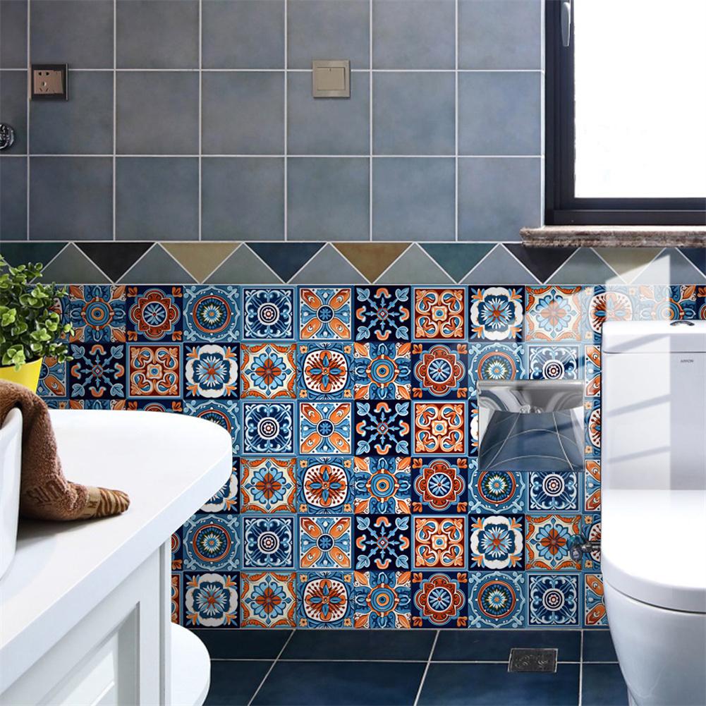 10pcs Tile Stickers Waterproof Self-Adhesive DIY Wall Decals For Kitchen Bathroom Home Laundry Room Decor