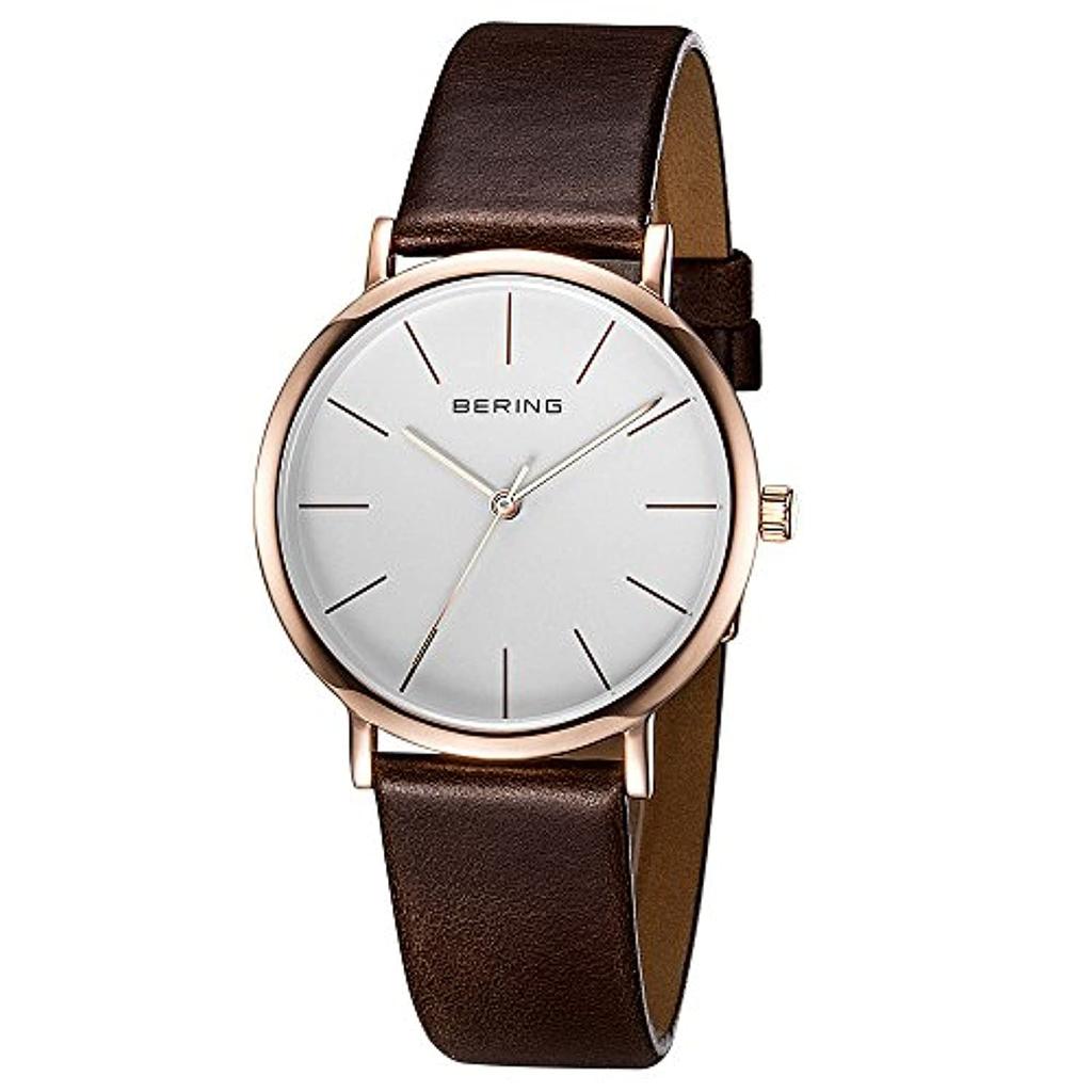 BERING Analog Quartz Watch from the Classic with a Genuine Calfskin Leather Strap and Sapphire Officially Sapphire Crystal is and Women's Collection,