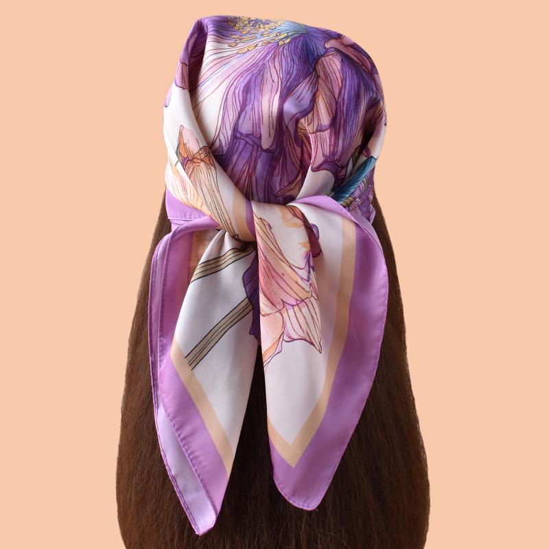 1pc Sweet Large Flower Print Silk Satin Square Scarf Women's Hair Accessory Spring New Versatile Belt Bag Decoration Heads
