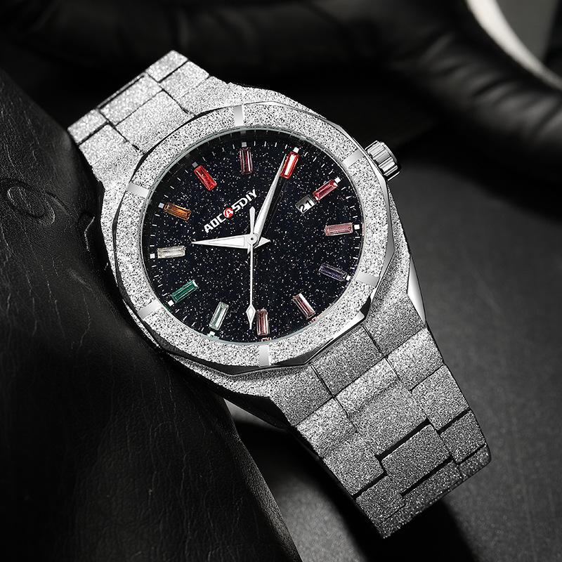 Waterproof Quartz Wristwatches Luxury All Stainless Steel Paul Rich Style Hip Hop Luminous Star Dust Frosted Watch