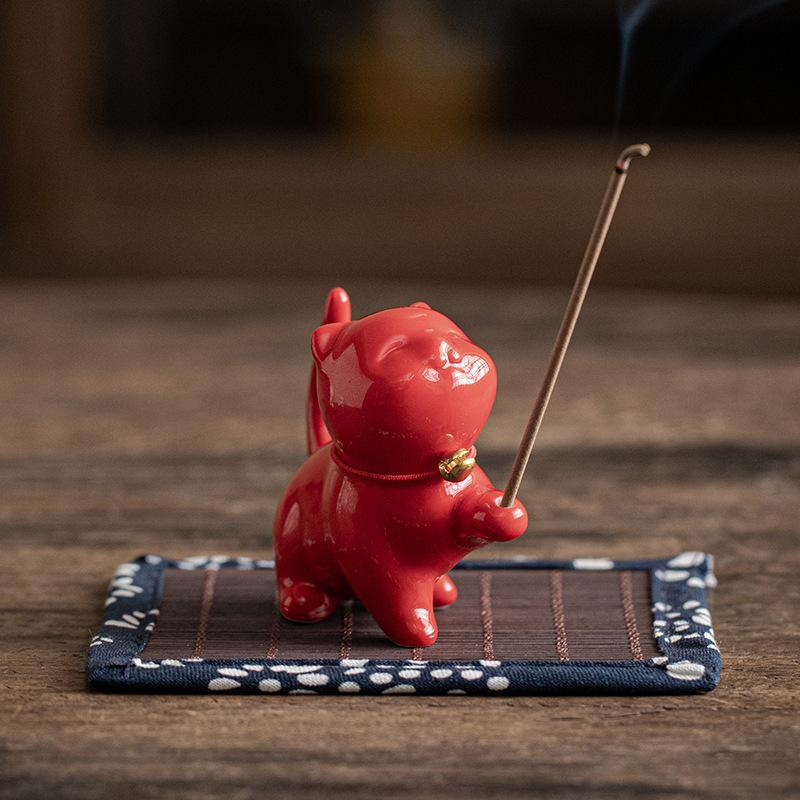 Cute Cat Ceramic Aroma Diffuser Incense Burner Holder Creative Desk Pen Holder Tea Pet Home Decor Office Gift for Living Room