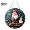 Rustic Christmas Wall Decor Wooden Round Hanging Sign, Santa Claus Highland Cow Winter Theme Farmhouse Holiday Art Door Decor, Welcome Ornament
