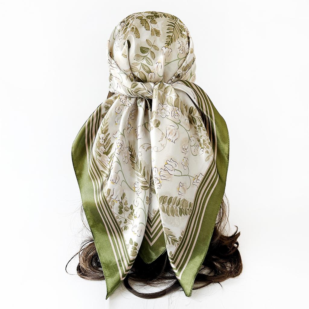 New-style Headscarf, 90cm Silk Scarf, Fresh Floral Print, Square Scarf, Ladies’ Large Scarf