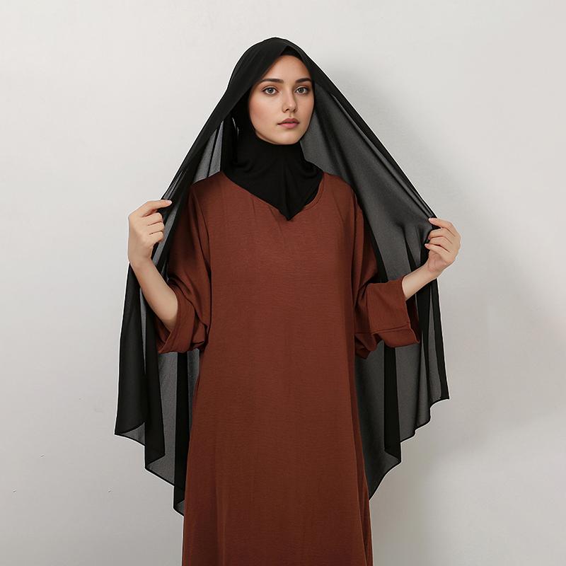 Ramadan Instant Hijab Set Long Neck Cap With Chiffon Scarf Solid Bonnet Hat And Scarf Combo Muslim Woman Hijab Shawl Wrap Turban