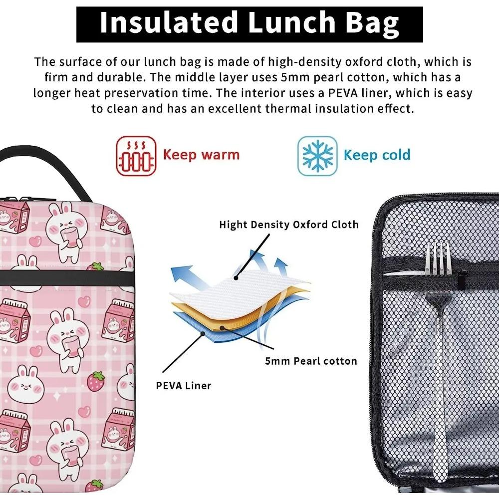 Bunny Milk Lunch Box Reusable Insulated Lunch Bag Thermal Cooler Tote for Boys Girls Teen School Men Women Picnic Travel Hiking
