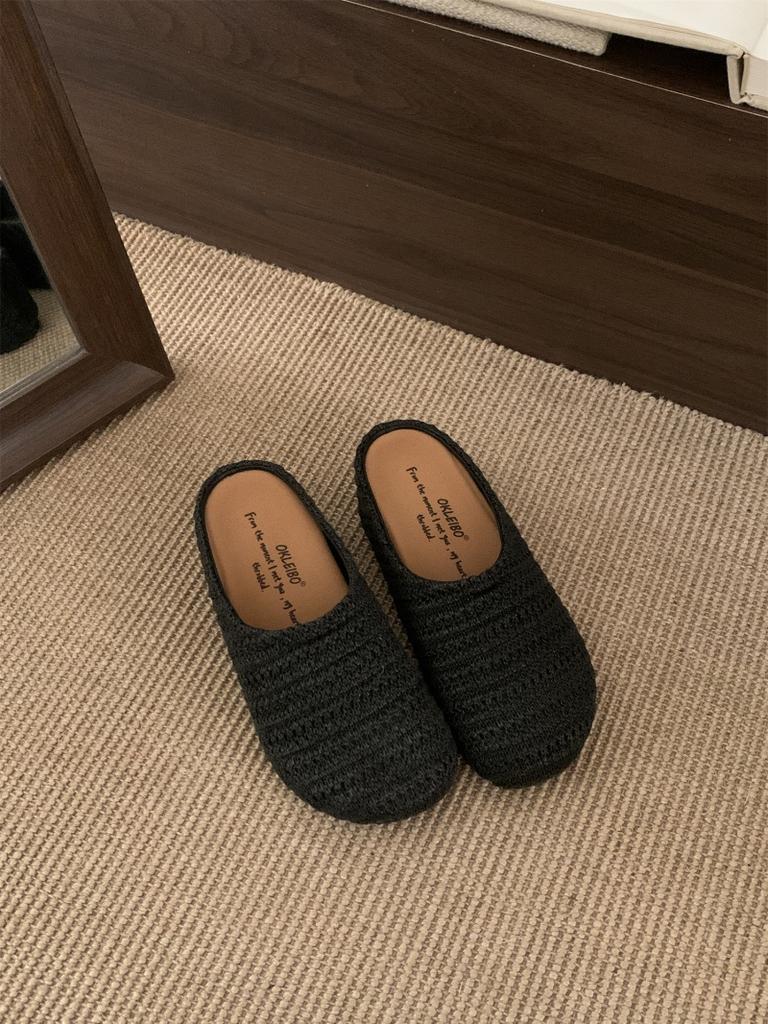 Niche Casual Hand-woven Hollow Breathable Bag Head Half Slippers Women's Autumn Wear Roman Style Thick-soled Muller Shoes