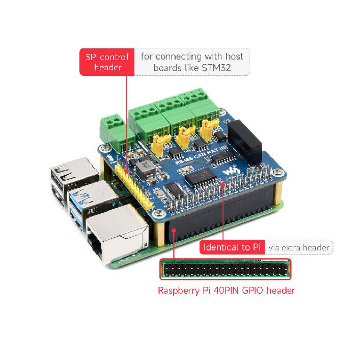 Raspberry Pi RS485 CAN HAT (B) 2-Ch RS485 1-Ch CAN Industrial Grade Isolation Protection for Raspberry Pi