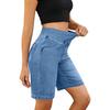 Stretchy Jean Shorts for Women High Waisted Tummy Control Pull On Denim Shorts Summer Casual Knee Length Jorts with Pockets
