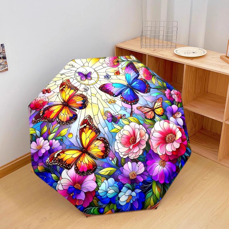 Butterflies Flowers Automatic Umbrella - Suitable Travel Outdoor Portable Umbrella Birthday Gift Daily Essentials