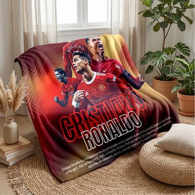 Cristiano Ronaldo Printed Flannel Blanket Skin Friendly Warm Decorative Throw for Indoor Couch Bed Daily Use