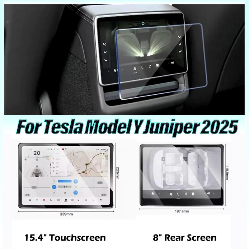 For Tesla Model Y Juniper 2025 Model Y Highland,15.4" Touchscreen & 8" Rear Screen Accessories Tempered Glass Screen Protector
