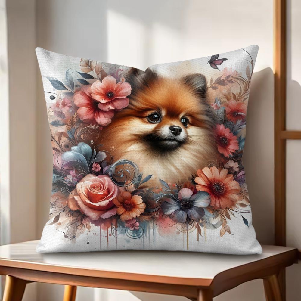 Watercolor Pet Dog Cushion Cover Natural Linen Organic Fabric DoubleSided Printing Couch Pillow Covers Home Decor Gift