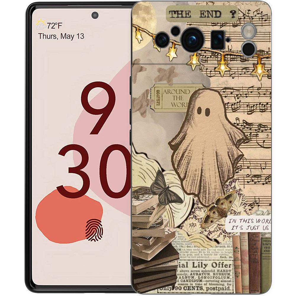 Etui na telefon Google Pixel 8 A 7 6 Pro 6A 5G Czarne miękkie odporne na wstrząsy tylne etui silikonowe TPU Shell Coque Cute Little Ghost