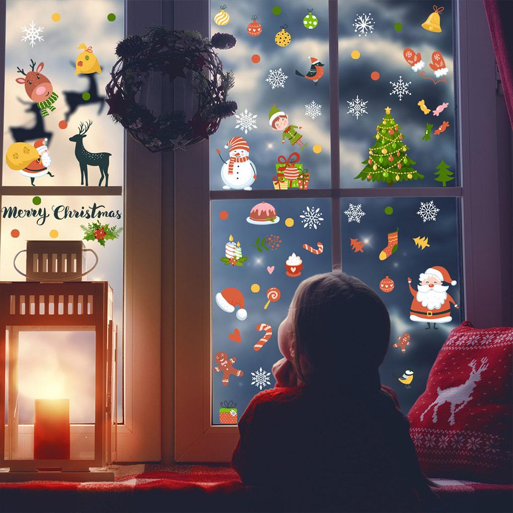2 Pieces Christmas Santa Claus Window Stickers Anti-static Decorations Visible Xmas Tree Stocking Home Decor Wall Decals