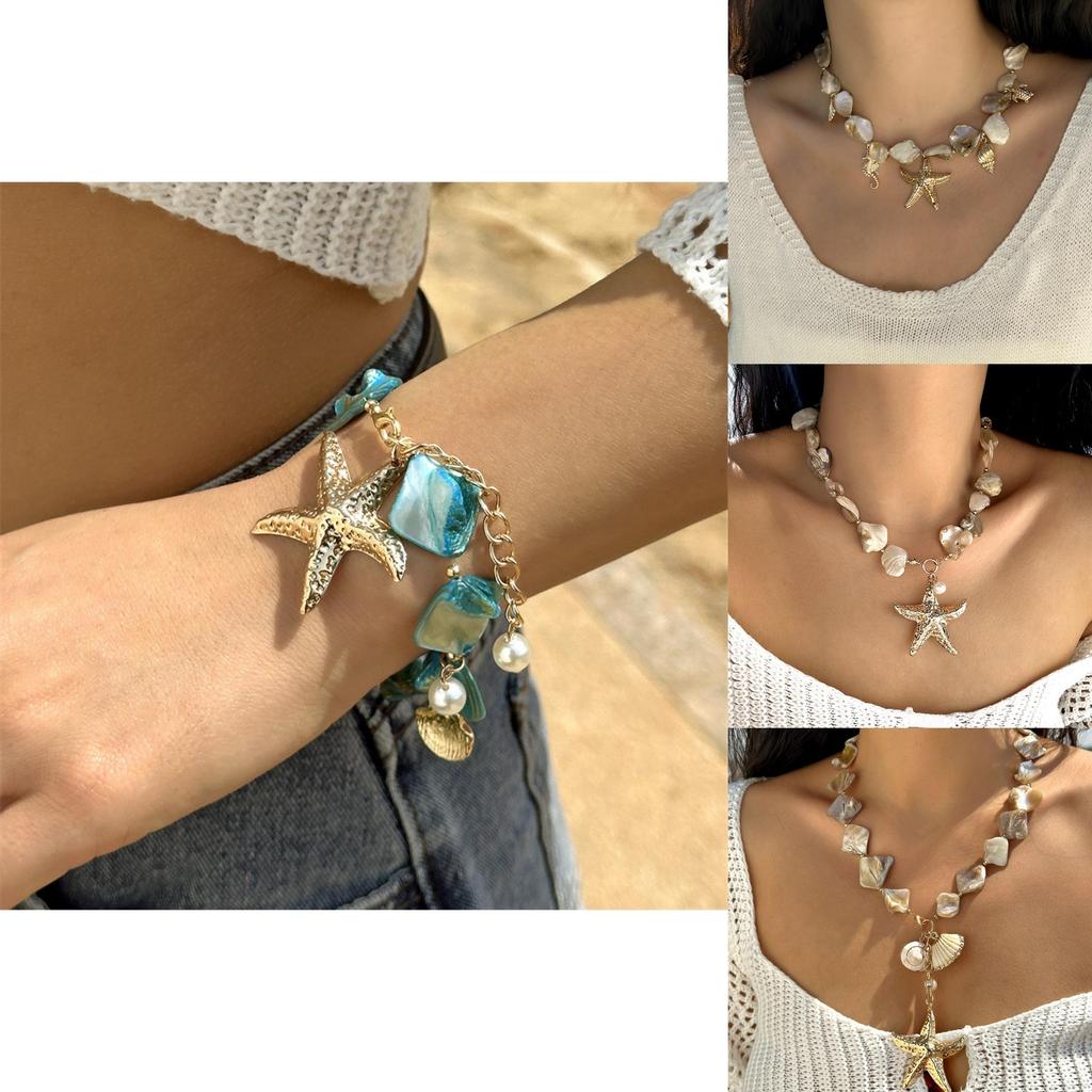 Ocean Star Shell Bead Necklace For Women With Layered Pearl Design Fashion Jewelry