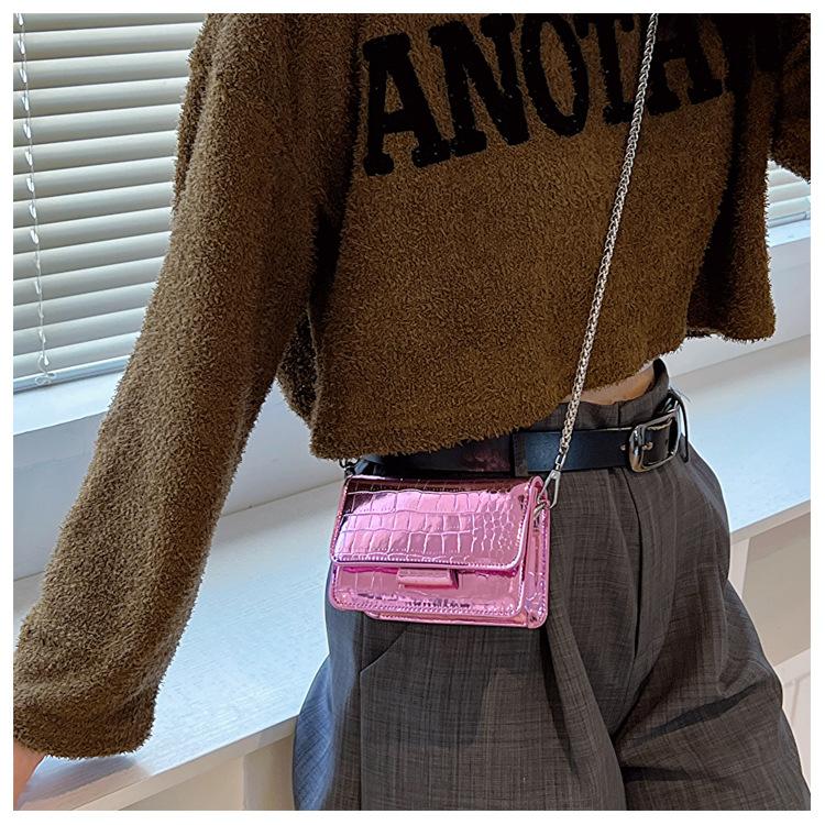 Textured Faux Leather Chain Bag for Women Trendy Shoulder Crossbody Purse