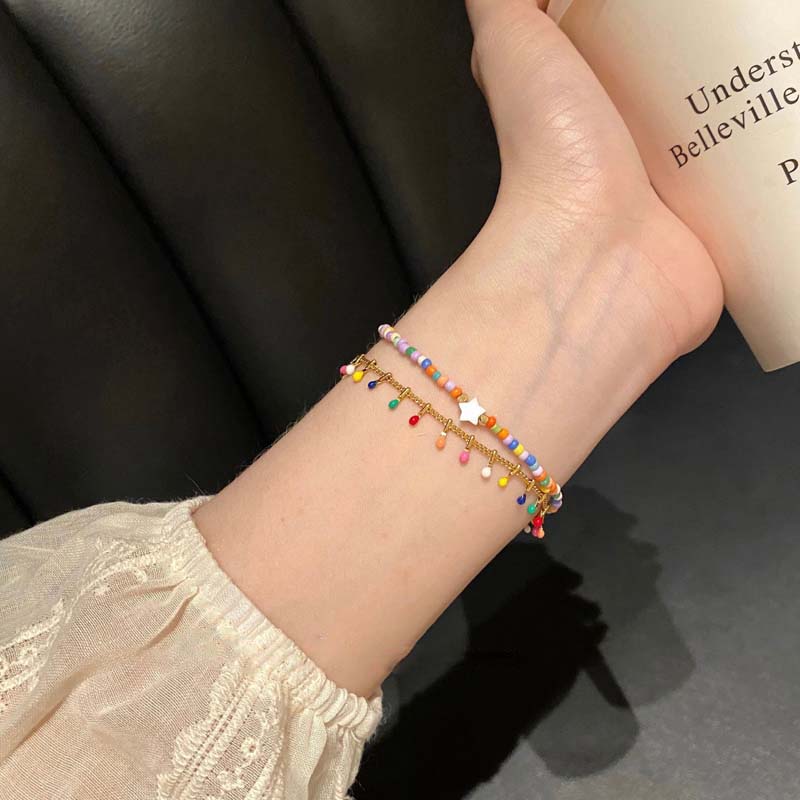 New Korean Colorful Crystal Beaded Bracelet for Women Elegant Sweet Handmade Woven Chain Bracelet Jewelry Accessories