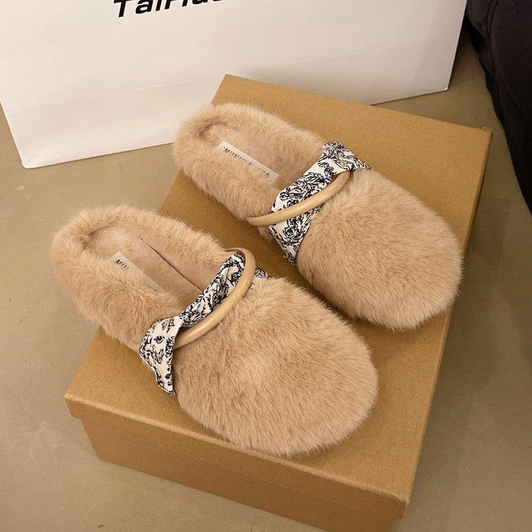 Französische sanfte flauschige Schuhe Damen Herbst 2025 neu Oberbekleidung Tasche Kopf Halbschuhe aufgestapelt warm bequeme Schuhe
