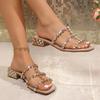 Fashion Women Wear Slippers Outside The Summer Tide with New Rhinrhine-lined Line with Crystal Cool Trawl Red French Heels