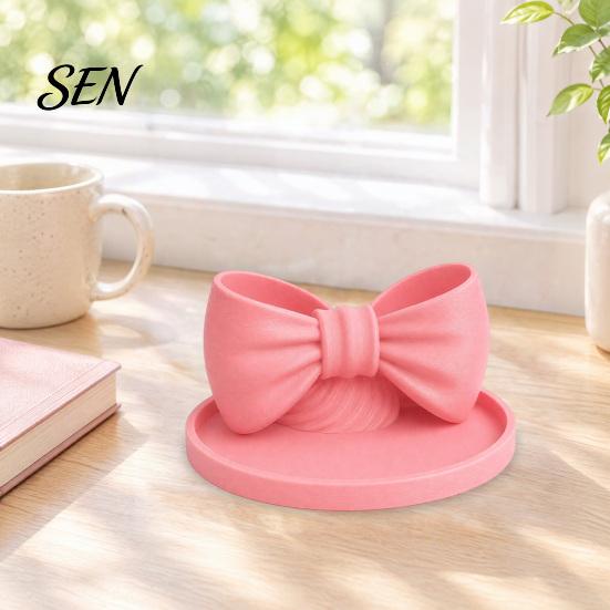Cute Bow Pen Holder 3D Printed Shape Holder, Desktop Organizer, Double Compartment Storage Box Desk Decor for Bathroom Vanity, Decorative Stationery