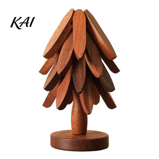 Compact Storage Trivet Set Collapsible Wooden Trivets for Hot Dishes, Christmas Tree Shaped Pot Mat Table, Wood Heat Folding Potholder Resistant