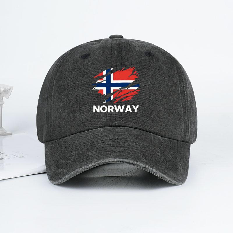 Mlfo  Baseballová čepice s potiskem vlajky „Norsko“, opraná, nastavitelná velikost, trendy & módní, unisex, ležérní oblečení pro rybaření & kempování