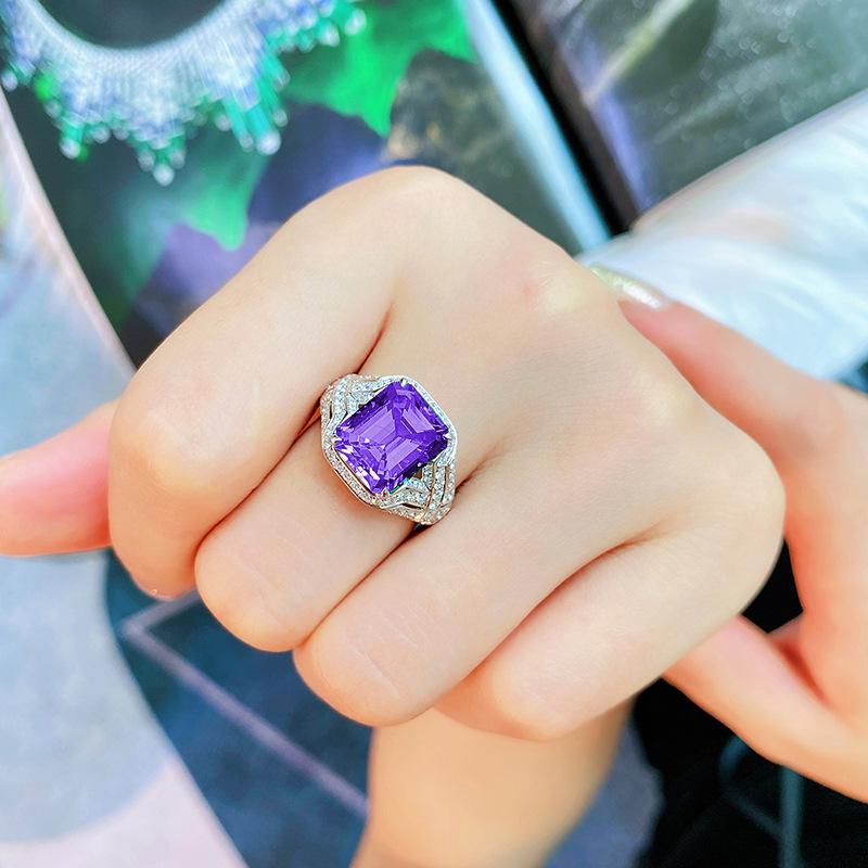 BELLA BOX New Bright Purple Princess Square Shape Zircon Open Women's Rings Elegant Accessories For Party Wedding Anniversary Gift Statement Jewelry