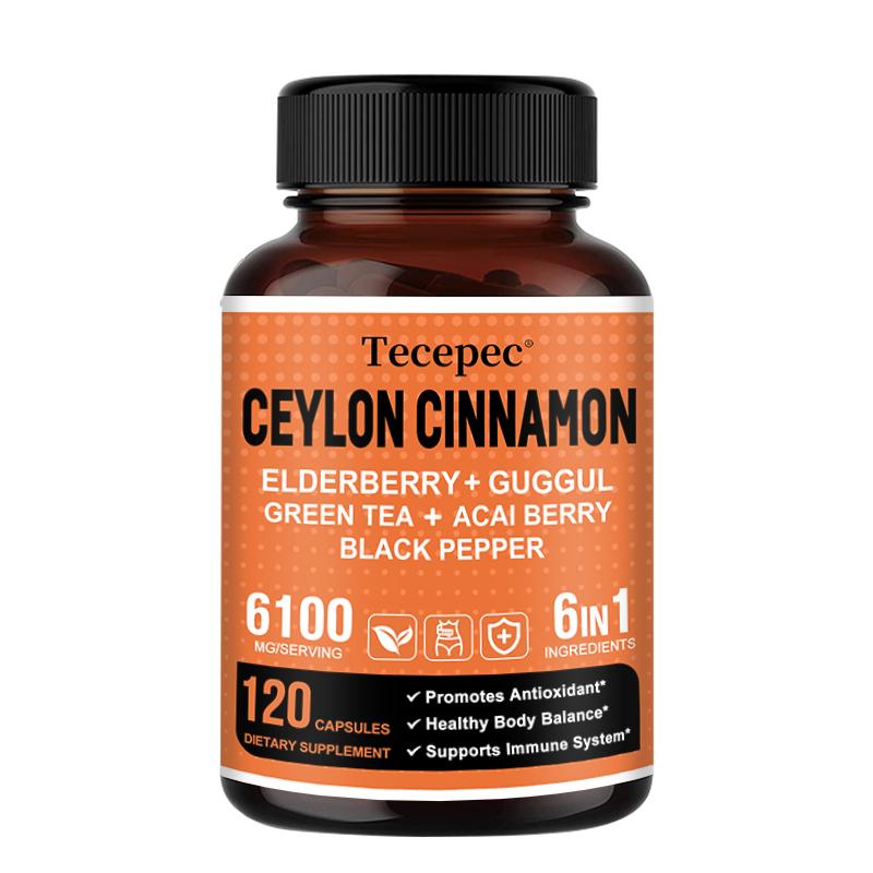 Ceylon Kaneel 3000 mg, Vlierbes 1000 mg, Guggul Hars 1000 mg, Acai Bes 500 mg, Groene Thee 120 capsules